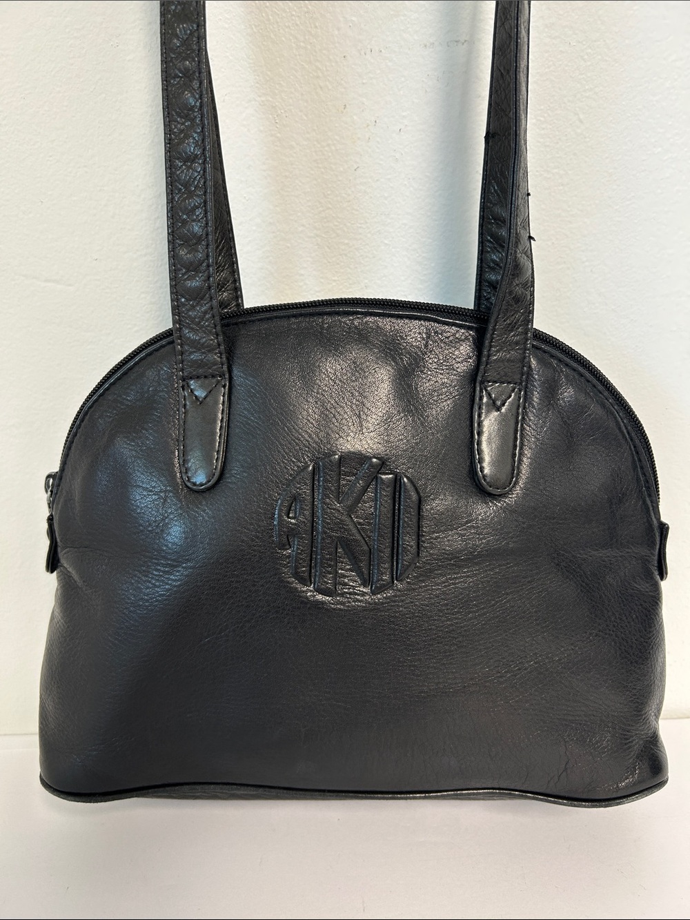 Anne Klein II Vintage Genuine Pebbled Leather Dome Style Black Shoulder Bag